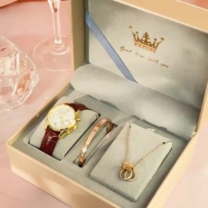 OLEVS | Đồng Hồ Nữ OLEVS 5523 TOP Đính Kim Cương Đa Chức Năng Dây Da Nâu Máy Quartz Sang Trọng Chống Sốc Dạ Quang
