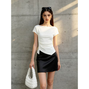 PIAOYA | White Satin High-waist Slimming Versatile Luxury Summer Half Skirt