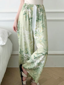 Summer Thin Cotton Silk Loose Pants Womens Print Casual Pajama Pants Shoelace Age-Reducing Vacation Bourette Pants Can Be Outwear National Style