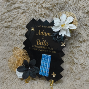 BEUS CRAFT PREMIUM PLATHANTARAN MAS KAHWIN + GUBAHAN BUNGA GLAM 9 X 7 INCH | IJAB QABUL | MAJLIS