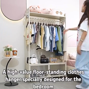 LUMINSTOW Hanging Wardrobe Organizer Clothes Rack Cabinet Wardrobe Open Combination Metal Standing Hanger