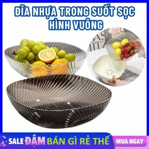 Dĩa Đựng Thức Ăn Đựng Trái Cây Hình Vuông Trong Suốt Sang Trong Hiện Đại - Đĩa Nhựa Đựng Trái Cây Bánh Keo Decor Gian Bếp - Khay Đựng Đồ Ăn Vặt Hoa Quả Để Bàn Cute