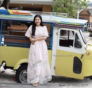 P010-117 PIMNADACLOSET - Batwing Half Sleeve Crewneck Print O-Ring Cut Out Waist Tie Back Long Dress