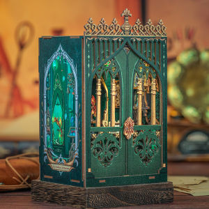 CUTEBEE Book Nook DIY Mini Dollhouse with Light Wooden Bookshelf Insert the Darkness Herbarium Booknook Decor for Gift 3D Puzzle