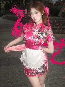 New Chinese Style Cheongsam Dress Halloween Christmas Cosplay Uniform Soft Girl Maid Skirt Short Cheongsam Daily Wear