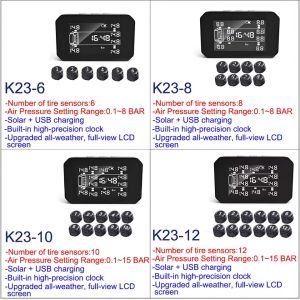 Car RV Truck USB/Solar Dual Charge TPMS Tire Pressure External Tire Pressure Monitori System For 6/8/10/12wheel Truck Max 15 Bar