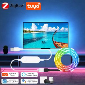 Smart Zigbee USB Led Lights RGB Led Strip DC5V 5050 Smart Led TV Backlight Tape Lighting Wok with Alexa Google Home Smartthings