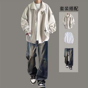 Stylish Mens Three-Piece Jacket Set Collared Outerwear Trendy And Handsome Spring Autumn Polyester Fiber Long Sleeve Pants