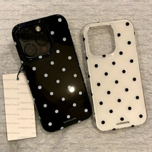 Korean Ins Minimalist Black White Polka Dot Phone Case For iPhone 17 16 15 14 13 12 11 Pro Max XR XS MAX PLUS Air Soft Cover Y2k