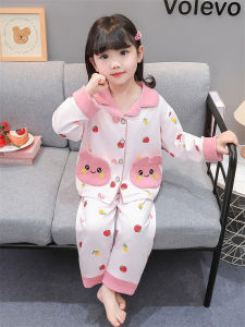Childrens Pure Cotton Long Sleeve Sleepwear Cartoon New Style Spring Autumn Casual Home Clothes Set Warm Cardigan for Little Girls