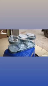 Bộ 3 hũ đựng gia vị nhựa hình vuông có nắp đậy kèm thìa muỗng tiện lợi
