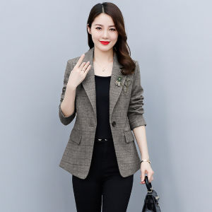 MAIMEI | Plaid Miniature Suit Jacket Womens New 2025 Spring Autumn Fashion Ladys Western Style Top Spring Trendy Polyester Fiber