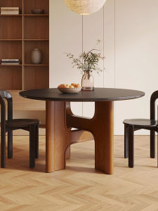 Rocks Board round Solid Wood Dining Table Middle Ancient Style Home Use Luxury Small Household Space Saving Table Design