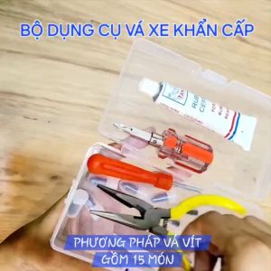 Bộ Dụng Cụ Vá Vỏ Xe Không Ruột Khẩn Cấp 15 Món Đựng Trong Hộp Gọn Gàng Vá Bằng Vít Cao Su Dễ Dàng Nhanh Chóng