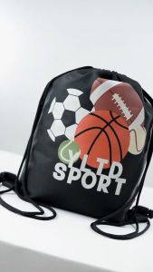 YLTD Tas Serut Pria Polos Drawstring Bag Outdoor Original - Anti Air, Cocok untuk Jalan Santai, Travel, Sekolah, Les, Sepatu - Ukuran 35x48.5cm, Bahan Cordura, Warna Hitam