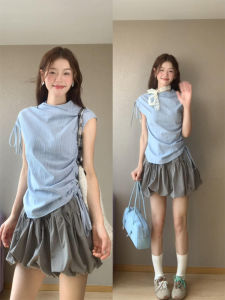 Váy Ngắn Xếp Ly Màu Xám Cạp Cao Cho Nữ Mùa Hè Phong Cách Mới Váy Ngắn Thiết Kế Hàn Quốc Váy Xếp Ly