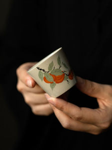 Retro Hand-Painted Ceramic Tea Cup Single Cup Floral And Bird Kung Fu Tea Drinking Bowl Ash Glaze Chinese Style Tea Set
