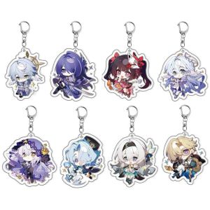 Acrylic Anime Surroundings Sand Gold Keychain Keyring Double-Sided Hanging Decoration for Bangei Xingqiu Trains Enthusiasts