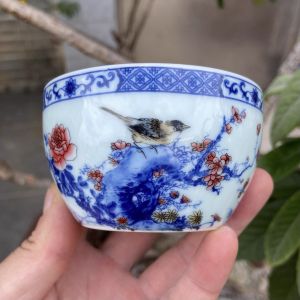 Jingdezhen Ancient Clay Owner Cup Lazy Foot Cup Spring Is Pleasant to the Eye Chinese Style Ceramic Tea Cup for Brewing Tea