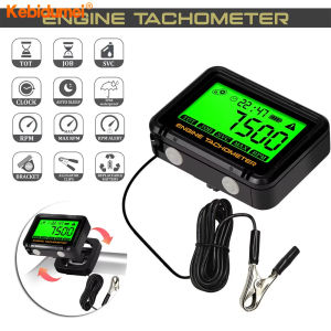 Kebidumei Inductive Tachometer Hour Meter Digital Motorcycle ATV Lawn Mower Engine Gauge LCD SVC Alert RPM Clock Backlight Waterproof