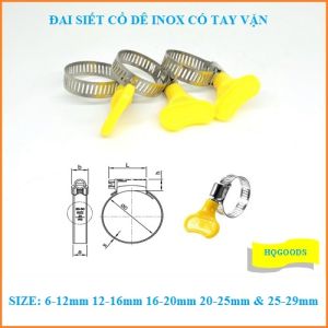 Combo 5 cái đai siết cổ dê inox có tay vặn nhiều size 6-12mm 12-16mm 13-19mm và 18-35mm sử dụng để kẹp siết ống dây mềm PU đơn giản và tiện dụng