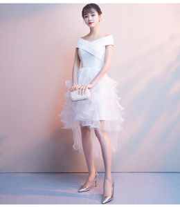 Elegant Short French Style Wedding Dress One Shoulder Dress for Women Maid of Honor Outfit Party Hostess Versatile Wear