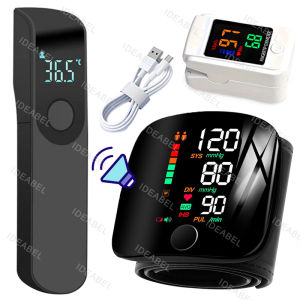 New LED Wrist Blood Pressure Monitor English Voice Broadcast Sphygmomanometer Tonometer BP Monitor Forehead Digital Thermometer