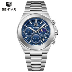 Đồng Hồ Nam BENYAR Cao Cấp Mạ Vàng Chức Năng Chronograph Mẫu Mới 2025 Chống Nước Dạ Quang Thép Không Gỉ Máy Quartz Hiển Thị Tuần Trăng Chức Năng Bấm Giờ Quà Tặng Dành Cho Nam Giới