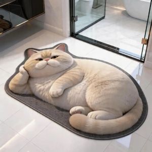 VIKAMA Cartoon Cat 3D Bathroom Floor Mat - Soft and Slip-resistant Entry Rug - Bedside Rug for Bedroom - Home Decor