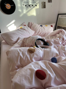 Girls Cotton Dyeing Washed Towel Embroidery Bedding Set Foldable Full Cotton Four-piece Quilt Cover Student Three-piece Set