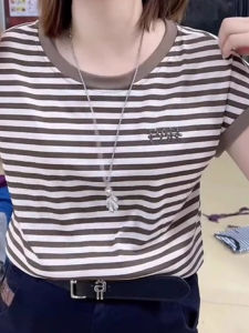 HUAXUNRAN | Womens Loose Fitting Striped T-shirt for Middle-aged and Elderly Ladies