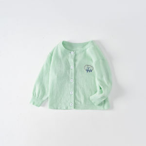 Lightweight Long Sleeve Pure Cotton Knitted Sun Protection Clothes for Children Spring Summer Baby Boys Girls Soft round Neck Shirt