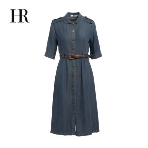 HR | Elegant Slimming Mid-Length Summer Thin Luxury French Vintage Denim Dress Womens High-End Casual Fashion A-Line Skirt Dress