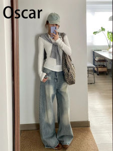 American Retro Wide Leg Jeans Womens Spring Autumn New High Waist Loose Slimming Drapey Straight Tube Pants