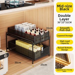 evesigar | Home Cabinet Interior Pull Out Multi-function Storage Rack