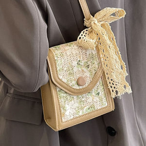 Simple Pure Color Straw Weaving Crossbody Bag for Women Single Shoulder Summer Travel Mobile Phone Wallet Beach Ladies Bag