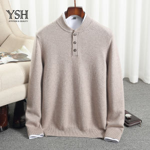 เสื้อสเวตเตอร์คอวีผ้าขนสัตว์หนาสำหรับผู้ชาย 100% สวมใส่ในฤดูหนาว ทรงหลวม ปกติ สีสันสดใส เสื้อผ้าผู้ชาย