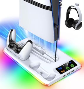 For PS5/Slim/Pro Cooling Stand with LED Controller Charging Station 3-Gear Cooling Fan for PlayStation 5 Console Accessories