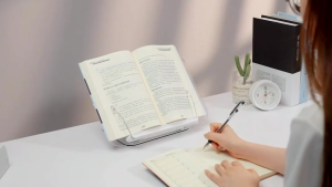360° Rotating Adjustable Book Stand Tablet Stand Book Holder Elastic Page Clips Foldable Desktop Riser