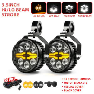 HL Motorcycle LED Driving Lights 4.5" Round Hi/Lo Beam Auxiliary Fog Lamp Flash Welcome Amber White DRL off-road use for Moto