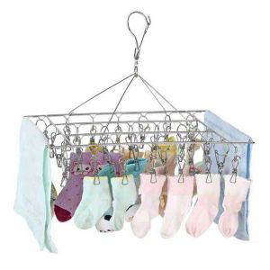 ไม้แขวนผ้า ไม้แขวนตากผ้า ที่หนีบผ้า ที่แขวนถุงเท้า ที่ตากถุงเท้า ราวตากผ้า ราวหนีบผ้าสแตนเลส ที่ตากชุดชั้นใน แบบสี่เหลี่ยม 30 หนีบ 4.0 mm