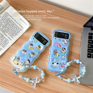 Beach Cartoon Cat Phone Case Foldable Screen Silicone Protection for Samsung Zflip7 Zflip5 Zflip6 W24flip3 Cute Soft Bracelet