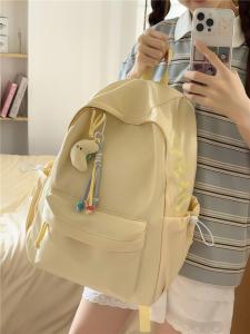 OUDENGPAI | Large Capacity Simple Pure Color High School Student Backpack Womens Shoulder Bag Commuter Style Double Layer Zipper Closure