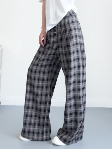plus Size Plaid Casual Pants Womens High Waist Slimming Meat Covering Straight Leg Wide Leg Pants for Pear Body Shape