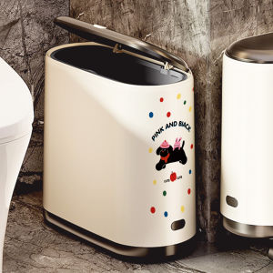 Roller Mounted Bathroom Trash Can Narrow Style Press Lid Toilet Bin High Aesthetic Value Home Cleaning Tool for Household Use