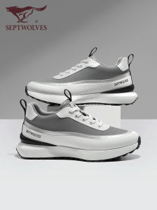 Septwolves Mens Casual Shoes Spring Autumn Thick Bottom Splicing Leather Surface Sports Shoes Fashionable All-Season Loafers