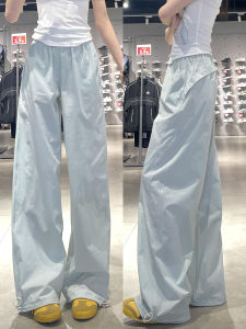 Quần Ống Rộng Thể Thao Thường Ngày Nhanh Khô Màu Xanh Lam Cho Nữ Cỡ Lớn Quần Dài Ống Đứng Rộng Rãi Thoải Mái Mùa Hè
