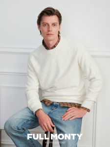 Crewneck Casual Milk White Wool-Blend Sweater