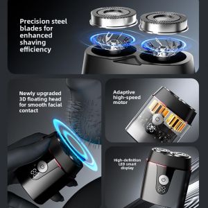 MONLEYTA | Portable Electric Shaver For Men Magnetic Attraction Travel Friendly German Precision Stainless Steel Double Blade Head Shaver