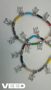 Handcrafted Silver Butterfly & Multicolor Beads Anklets – 24cm | Girls’ Fashion Jewellery | Valentine’s & Friendship Gift – Pack of 2 pcs